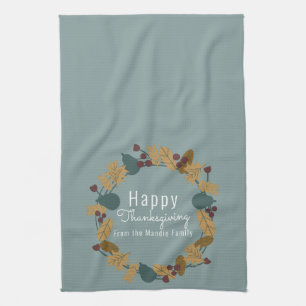 Elegant Thanksgiving Pear Wreath Illustration Kitchen Towel