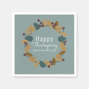 Elegant Thanksgiving Pear Wreath Illustration Napkins