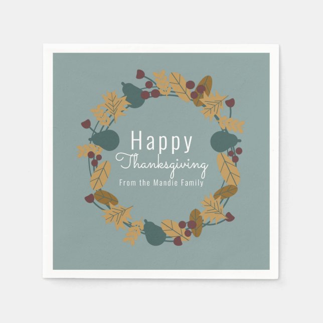 Elegant Thanksgiving Pear Wreath Illustration Napkins (Front)