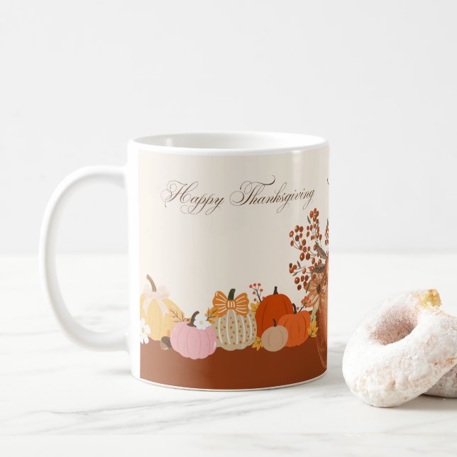 Elegant Thanksgiving Pumpkin Art Coffee Mug (With Donut)
