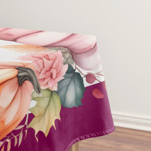 Elegant Thanksgiving Pumpkin & Autumn Leaves Tablecloth