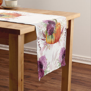 Elegant Thanksgiving Pumpkin burgundy flowers Short Table Runner