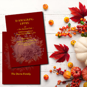 Elegant Thanksgiving Pumpkin Floral Dinner Custom Invitation