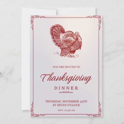 Elegant Thanksgiving Royal Frame with Turkey Bird Invitation