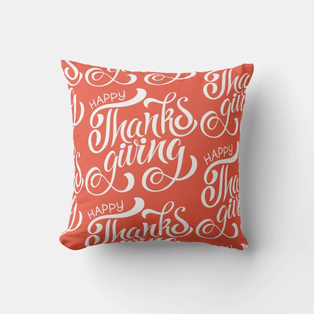 Elegant Thanksgiving Typography Throw Pillow (Front)