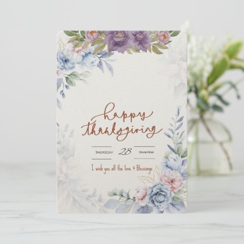 Elegant Thanksgiving Wishes  Floral Blessings Holiday Card