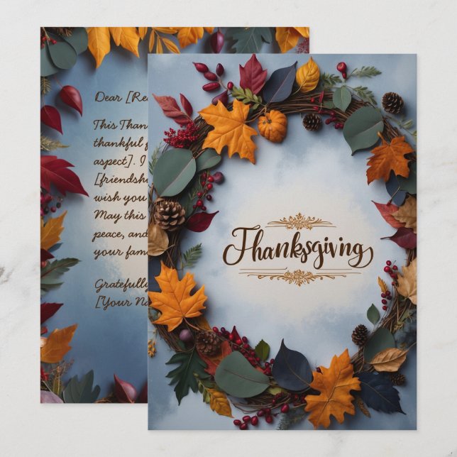 Elegant Thanksgiving Wreath Invitation Card (Front/Back)