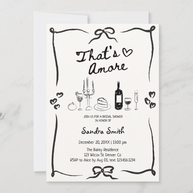 Elegant That's Amore Hand Drawn Bridal Shower  Invitation (Front)