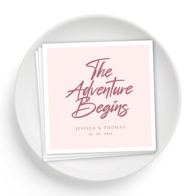 Elegant the Adventure Begins Rose Gold Wedding Napkins (Personalized Elegant the Adventure Begins Rose Gold Wedding Napkins)