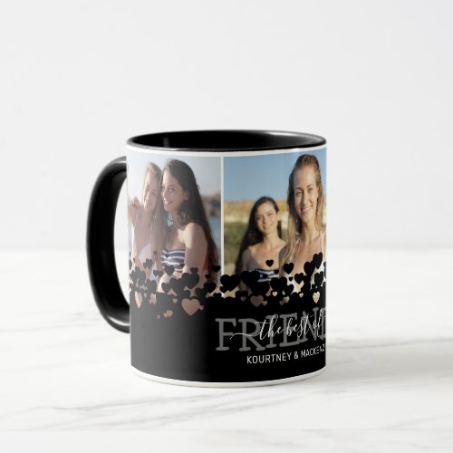 Elegant The Best of Friends Photo Mug - Elegant friendship mug featuring a photo collage of you and your bestie, a modern black heart design, the saying "the best of friends", and your names.