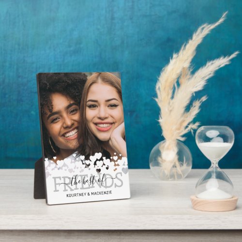 Elegant The Best of Friends Photo Plaque - Stylish friendship picture plaque featuring a photo of you and your bestie, a modern heart design, the saying "the best of friends", and your names.