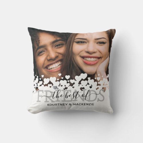 Elegant The Best of Friends Photo Throw Pillow - Elegant friendship pillow featuring a photo of you and your bestie, a simple white heart design, the saying "the best of friends", and your names.