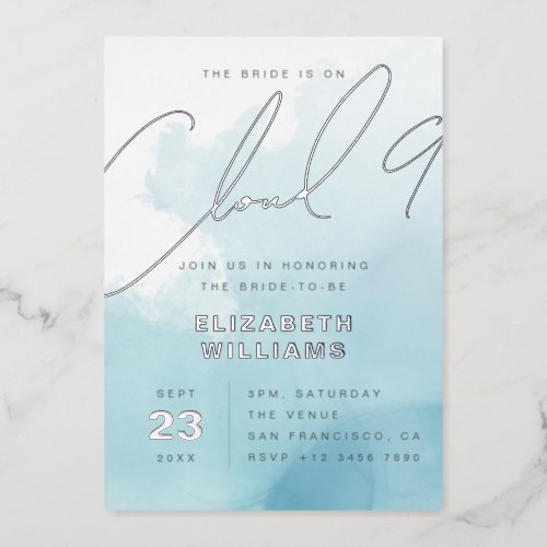 Elegant The Bride Is On Cloud 9 Bridal Shower Foil Invitation