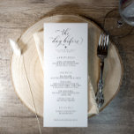 Elegant The Day Before Wedding Rehearsal Dinner Menu<br><div class="desc">"The Day Before" Rehearsal Dinner Menus: These elegant wedding rehearsal dinner menus feature the phrase “The Day Before” in a beautiful swirly script, adding a touch of sophistication to your pre-wedding celebration. Perfect for setting a stylish tone, these menus combine elegance and charm, making them a memorable detail for your...</div>