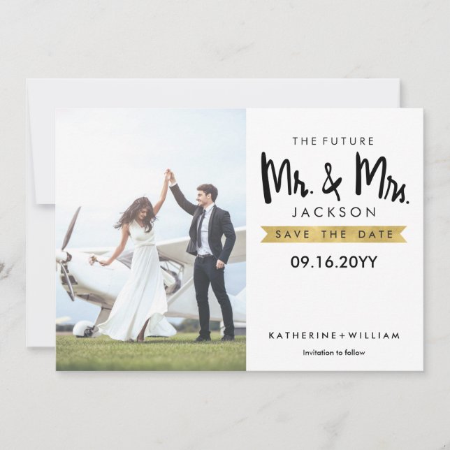 Elegant The Future Mr and Mrs Save The Date Card (Front)