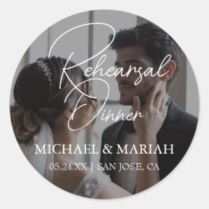 Elegant The Night Before Rehearsal Dinner Photo Classic Round Sticker