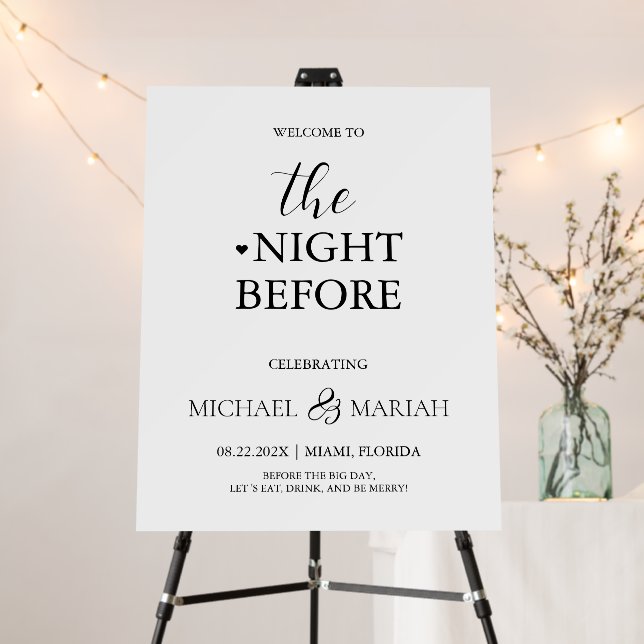 Elegant The Night Before Rehearsal Dinner Wedding Foam Board (In Situ (Stand))