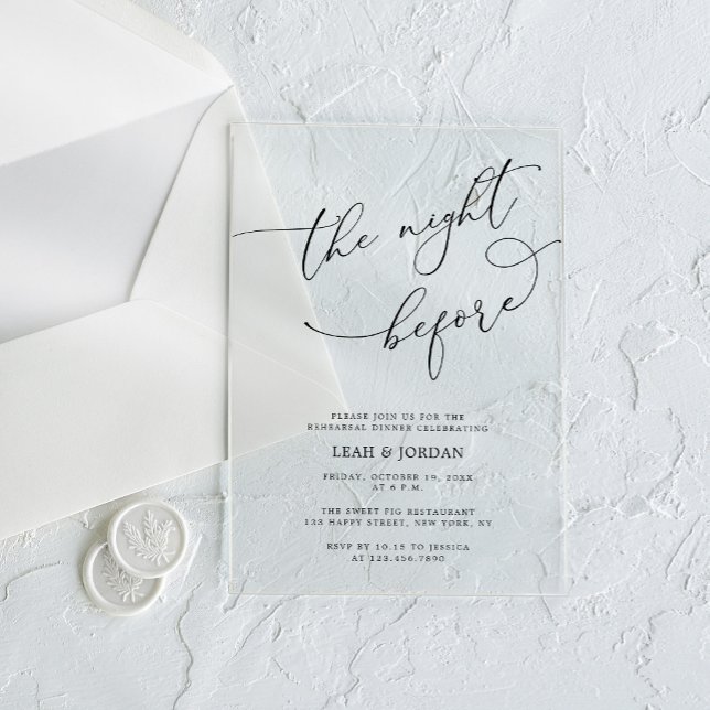 Elegant The Night Before Wedding Rehearsal Dinner Acrylic Invitations (Creator Uploaded)