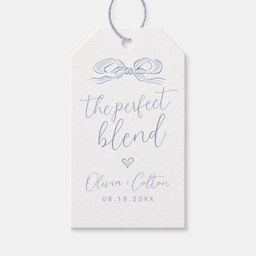 Elegant The Perfect Blend Blue Bow Bridal Shower Gift Tags