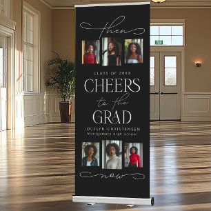 Elegant Then Now Photo Collage Graduation Party Retractable Banner