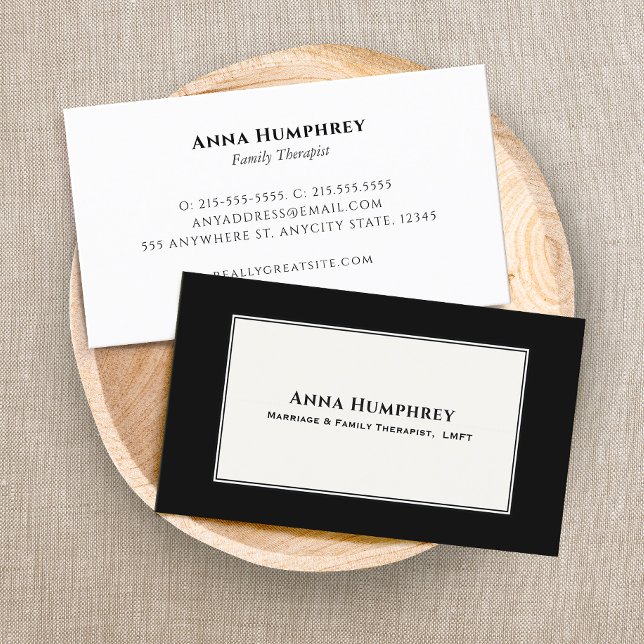 Elegant Therapist Black White Business Card (Creator Uploaded)