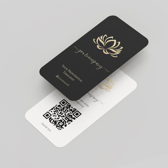 Elegant Therapist Faux Gold Lotus Wellness Spa Business Card (Elegant Therapist Black Gold Lotus Wellness Spa Business Card
)
