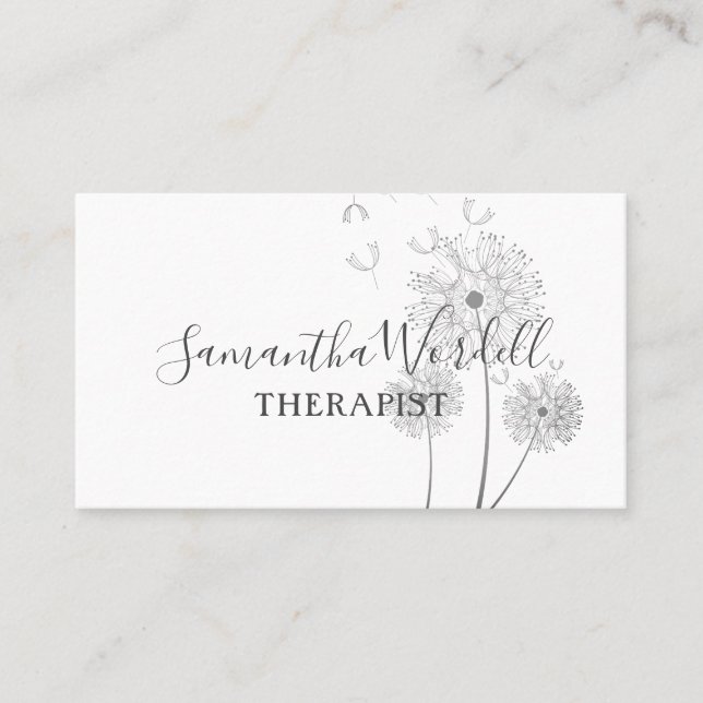 Elegant Therapist Illustrated Flowers In The Wind Business Card (Front)