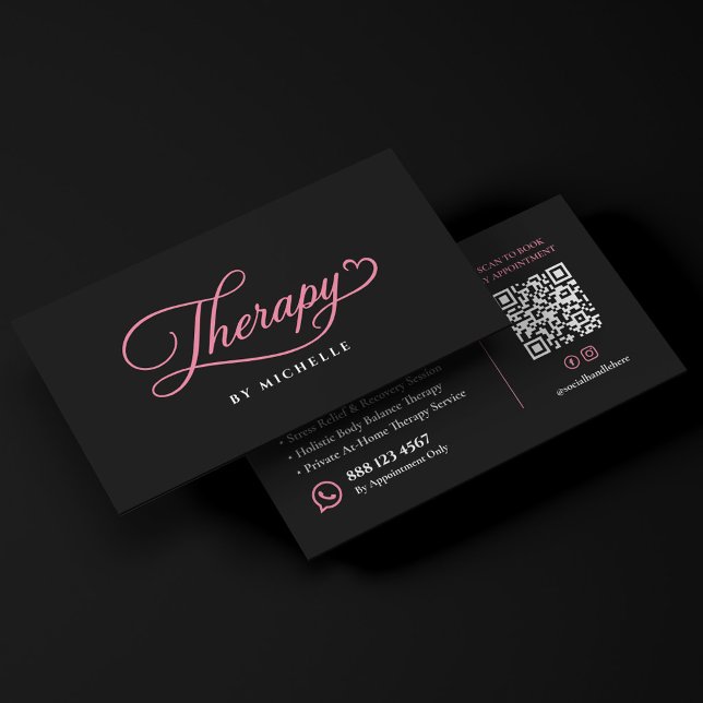 Elegant Therapist Script Pink Black Business Card (Elegant Therapist Script Pink Black Business Card
)