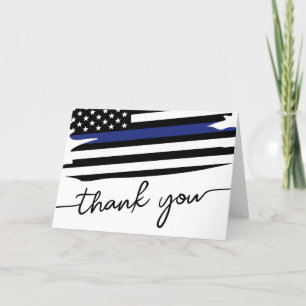 Elegant Thin Blue Line Flag Police Officer Letterpress Thank You Card