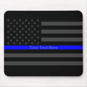 Elegant Thin Blue Line Personalized Black US Flag Mouse Pad