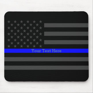 Elegant Thin Blue Line Personalized Black US Flag Mouse Pad