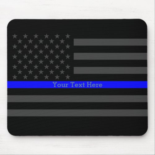 Elegant Thin Blue Line Personalized Black US Flag Mouse Pad