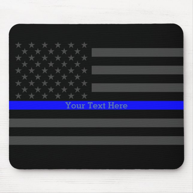 Elegant Thin Blue Line Personalized Black US Flag Mouse Pad (Front)