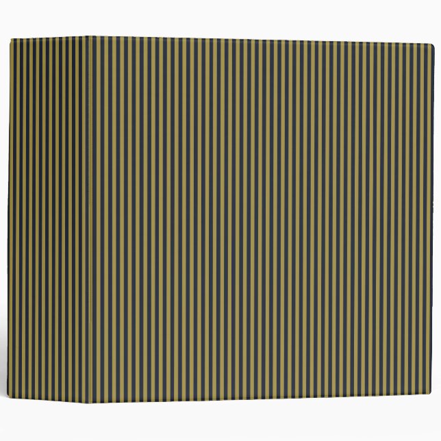 Elegant Thin Gold & Navy Blue Vertical Stripes 3 Ring Binder (Front/Spine)