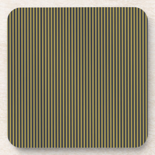 Elegant Thin Gold & Navy Blue Vertical Stripes Beverage Coaster