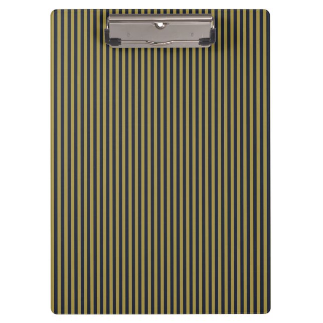 Elegant Thin Gold & Navy Blue Vertical Stripes Clipboard (Front)