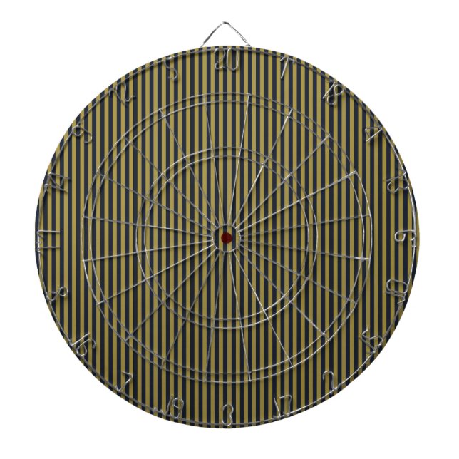 Elegant Thin Gold & Navy Blue Vertical Stripes Dart Board (Front)