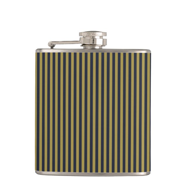 Elegant Thin Gold & Navy Blue Vertical Stripes Flask (Front)