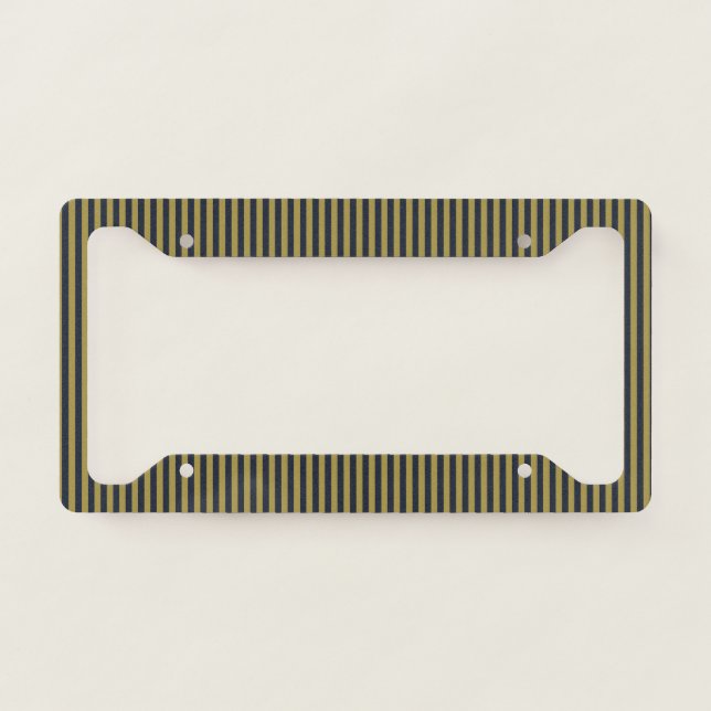 Elegant Thin Gold & Navy Blue Vertical Stripes License Plate Frame (Front)