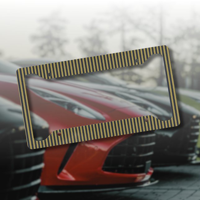 Elegant Thin Gold & Navy Blue Vertical Stripes License Plate Frame (Creator Uploaded)