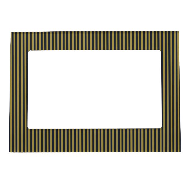 Elegant Thin Gold & Navy Blue Vertical Stripes Magnetic Frame (Front)