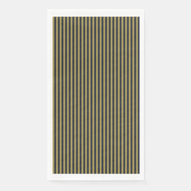Elegant Thin Gold & Navy Blue Vertical Stripes Paper Guest Towels (Front)