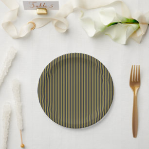 Elegant Thin Gold & Navy Blue Vertical Stripes Paper Plates