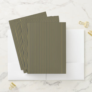 Elegant Thin Gold & Navy Blue Vertical Stripes Pocket Folder
