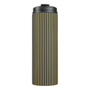 Elegant Thin Gold & Navy Blue Vertical Stripes Thermal Tumbler