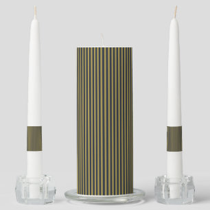 Elegant Thin Gold & Navy Blue Vertical Stripes Unity Candle Set