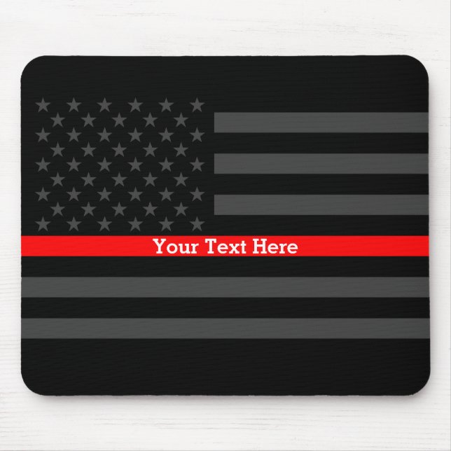 Elegant Thin Red Line Personalized Black US Flag Mouse Pad (Front)