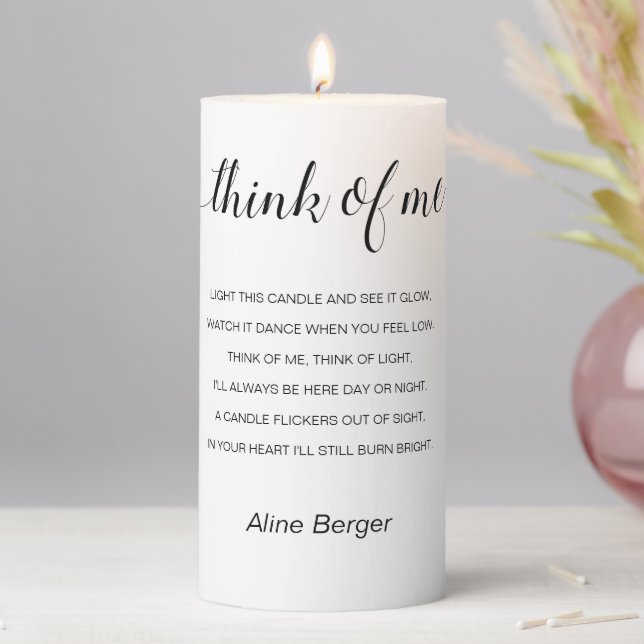 Elegant Think Of Me Memorial Remembrance Poem Pillar Candle (In Situ)