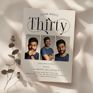 Elegant THIRTY 3 photo collage 30th Birthday Invitation