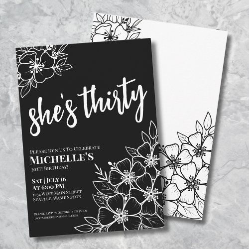 Elegant Thirty Black White 30th Birthday Party Invitation